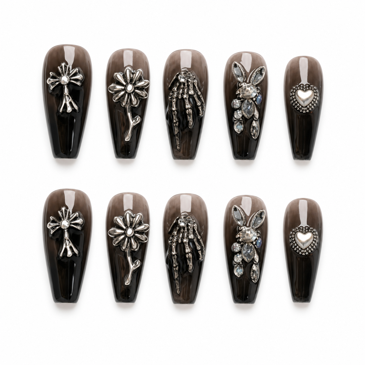 Silver Widow press-on nail set