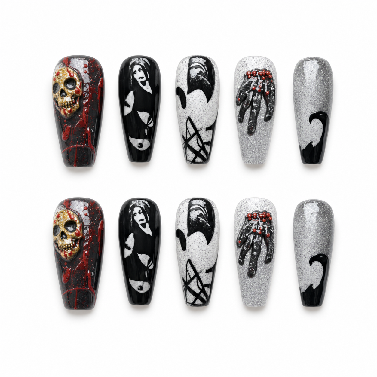 Porcelain Nightmare press-on nail set