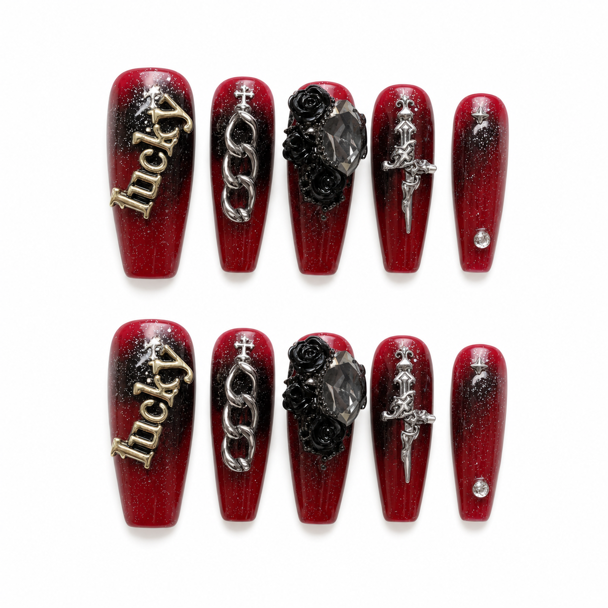 Gothic Valentine press-on nail set