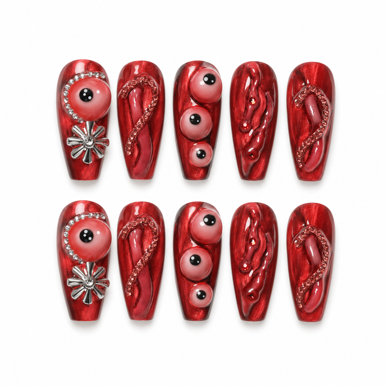 Crimson Bandana press-on nail set
